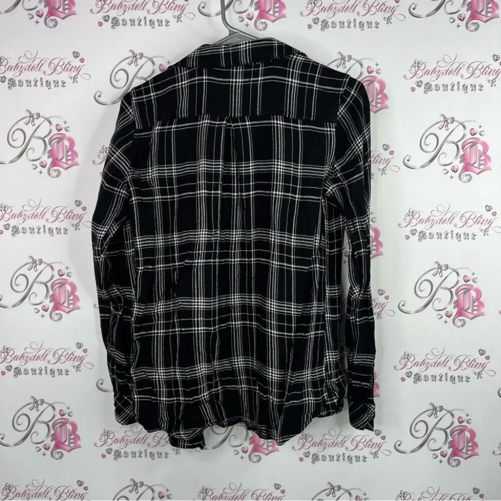 Dylan George button up plaid Stylish Black and White Plaid Button Down Shirt